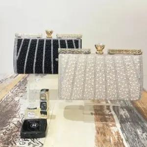 여성 사각 인조진주 큐빅장식 화려한 핸들 손지갑 파티룩 하객룩