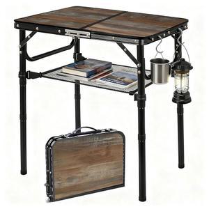 Kcmploro 접이식 피크닉 테이블 2피트 휴대용 캠핑 높이 조절 가능 금속 알루미늄 경량 소형 야외 카드 테이블, 손잡이 포함 외부 실내 캠프 요리 바비큐 비치용