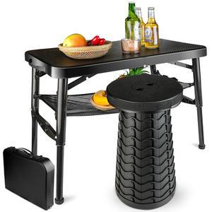 말리븐 휴대용 접이식 테이블 및 스툴 세트, 캠핑 피크닉 해변 낚시를 위한 가벼운 스툴, 메쉬 레이어 수납이 가능한 튼튼한 작은 야외