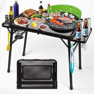 야외 실내 캠핑, 피크닉, 해변 및 바비큐를 위한 그로브윈드 2.5피트 피크닉 테이블, 2개의 윙 패널, 메시 메탈 접이식 그릴 테이블 높이 조절 가능, 경량 휴대용 RV