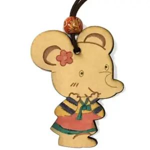 목걸이 우드팬시 쥐 우드팬시 쥐모양 가죽끈 비즈장식 중국제품 지은아트