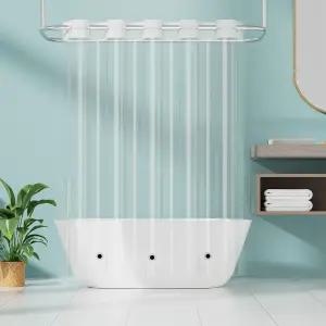 2 in 1 욕실용 후크리스 플라스틱 샤워 라이너 방수 커튼 3 자석 무게 71 W x 74 H인치 투명한 두꺼운 PEVA