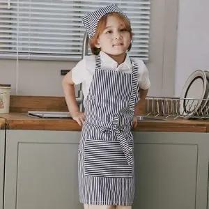 [퍼니메이커]스트라이프 아동 앞치마 두건 토시 3종세트 204548 아기앞치마 유아앞치마 신생아앞치마 아동