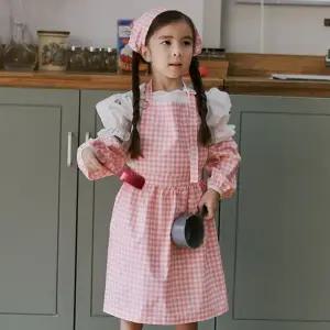 [퍼니메이커]체크 아동 앞치마 두건 토시 3종세트 204546 아기앞치마 유아앞치마 신생아앞치마 아동미술가