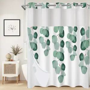라이너와 메시 창에 스냅 AXURXUI 노 훅 샤워 커튼 욕실 장식용 녹색 유칼립투스 잎 세트 로드 제거 없이
