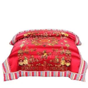 색동이불 실크 이불 커버 비단 모란꽃 뚜꺼운 새빨간 황금빛