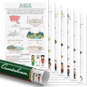 쿼터하우스 7 포스터 7대륙 세트 K-12 학생 및 교사를 위한 사회과 교실 학습 자료 12 x 18 인치 미국산