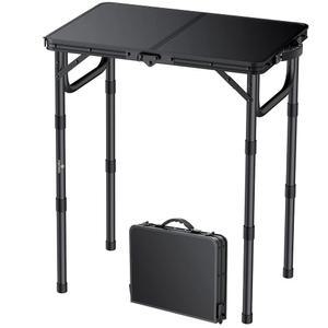 FUNYKICH 2피트 작은 접이식 캠핑 테이블(22.8인치 Lx15.7인치 W), 높이 조절식 휴대용 피크닉 테이블 3개, 캠핑용 손잡이가 있는 가벼운 알루미늄 야외 테이블, 바비큐, 해변, 피크닉, 블랙