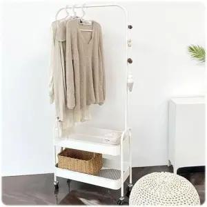 바구니 2단 옷걸이 화이트 이동식 행거 수납 트롤리