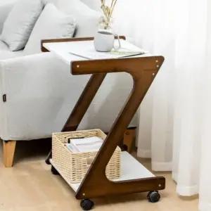 바퀴달린 이동식 대나무테이블 거실테이블 Z형 모어홈 사이드테이블 침대 테이블 책상
