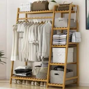 대나무 선반 110cm 조립식 접이식 옷걸이 선반행거 행거 스탠드 원목