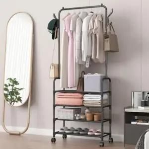 4단 가방 이동식 걸이 블랙 원목 165cm 일체형 모자 스탠드 행거