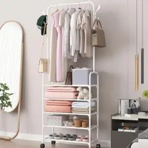 행거 화이트 183cm 가방 걸이 이동식 일체형 모자 원목 스탠드 5단