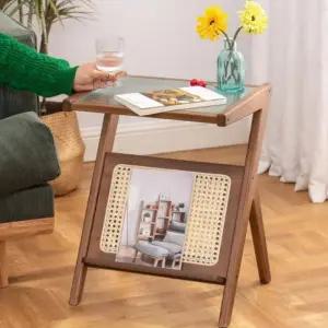 협탁 대나무테이블 혼족 자취 테이블 소파옆 유리 사이드테이블 홈인리빙 대나무 침대