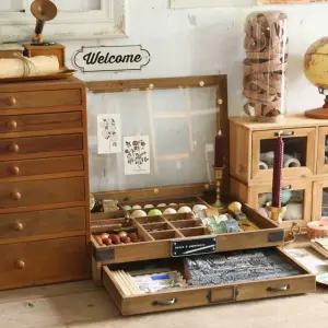 엔틱 반짇고리 우드 미닫이 북유럽 식기장 빈티지 찻장 주방