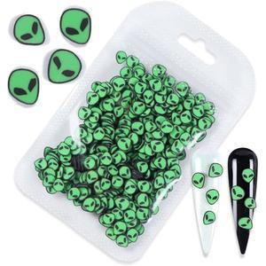 3D 그린 에일리언 슬라이스 할로윈 네일 액세서리 부드러운 폴리머 클레이 플레이크 매력 아트 용품 DIY 주얼리,