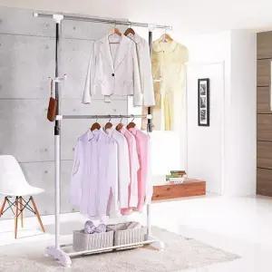 미니 이동형 선반 선반 옷걸이 파이프 2단 행거