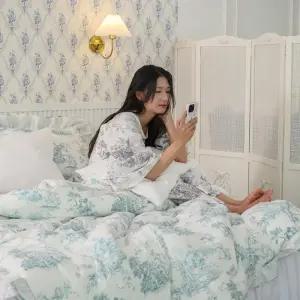 잠트리 광목 프릴 Q 침구 디오레 30수 (샤이니/화이트) 민트 이불패드세트(일반) 차렵