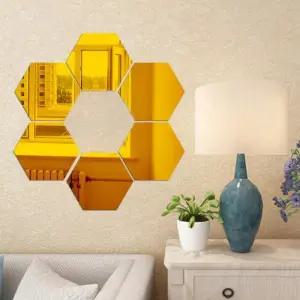 인테리어 아크릴 거울 붙이는거울(골드) 육각형 트렌디 6p