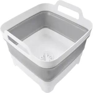 SCUARI RV 액세서리 9L 접이식 식기 세척기 배수 플러그가 있는 캠핑용 휴대용 손잡이가 캠핑 싱크 설거지