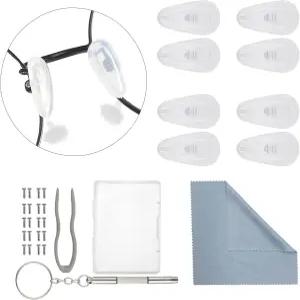 옴풀 안경 코 패드 5쌍의 부드러운 실리콘 에어 챔버 교체 키트 나사가 있는 3 in 1 미니 드라이버 수리