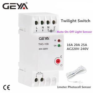 레일 GEYA Din 라이트 센서 자동 ON OFF 광전지 조명 제어 스위치 16A 20A 25A 포함 AC220V