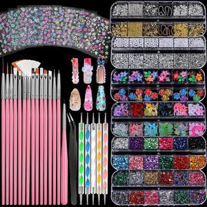 판다메이 네일 아트 브러시, 브러시 15개가 포함된 키트, 도팅 도구 5개, 박스 매력 및 보석 6개, 플라워 스티커 10장, 브러시가 데코레이션 완성