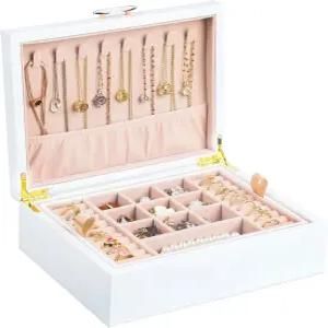 ASINGYER 여성용 소형 주얼리 정리함 휴대용 케이스 포함 2겹 여행용 박스 서랍용 목걸이 반지 보관함 소녀