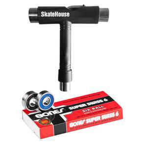 본즈 슈퍼스위스 6 스케이트보드, 롱보드, 롤러 스케이트 베어링(8팩) 무료 스케이트하우스 스케이트보드 T-핸들 도구 번들
