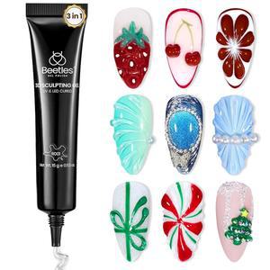 비틀스 3D 젤 네일 아트, 1Pcs 15ml 조각 3 in 1 클리어 노 와이프 폴란드 라인스톤 아트 젬 다이아몬드 주얼리 U V LED 램프 필요 DIY 홈 살롱 크리스마스 여성용 선물