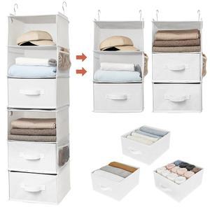 할머니, 옷장용 6단 걸이 정리함, 3단 걸이 선반, 3단 걸이 선반, 3개의 서랍, 4개의 사이드 포켓, 흰색, 1팩으로 구성 및 보관 가능