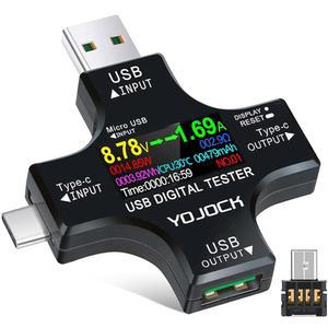 YOJOCK USB C 테스터 USB 파워 미터 2 in 1 디지털 멀티미터 3.6-32V 0-8.0A 전압 및 전류 테스터, 타입 C 전압계 배터리 용량 전압 전류계 전원 뱅크 USB 케이블 충전기 감지기