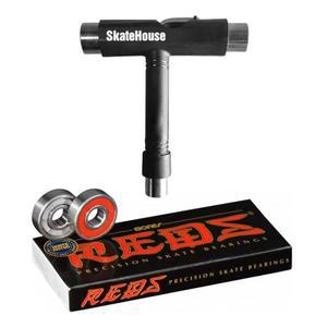 본즈 레드 스케이트보드 베어링(8MM) 8팩 번들, 스케이트하우스 스케이트 도구 포함