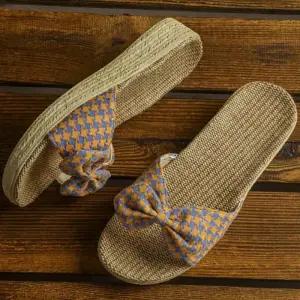 여성 편한 여성슬리퍼 거실용 린넨 리본 마슬리퍼 실내화 슬리퍼