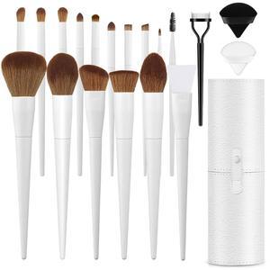 케이스 20PC 전문 메이크업 브러시 세트, 파운데이션 파우더 아이섀도 로우 컨실러 컨투어 여행용 키트, 홀더 및 퍼프 화이트 2개 포함 럭스브루 세트