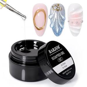 RARJSM 3D 조각 젤 클리어 페인팅 폴란드 네일 아트 디자인 노 와이프 크롬 파우더 매력 라인스톤 장식 접착 그림 하드 젤폴란드 경화 필요