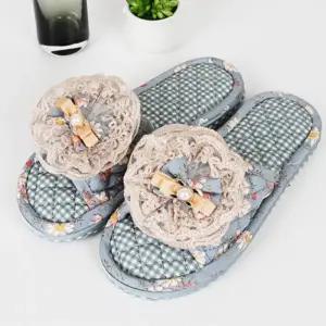 슬리퍼 플로랄 쿠션 패션 퀼팅 3중 실내화 플라워 면