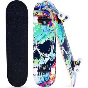 초보자용 스케이트보드, 31인치 x8인치, 7단 메이플, 더블킥 오목, 매혹적인 시원함, 견고함 및 내구성