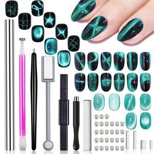 WOKoto 38Pcs 네일 아트 고양이 자석 젤 매니큐어 펜 도구 그라디언트 옴브레 디자인 미니 큐브 블록 실린더 여성 네일용