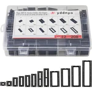 Yddmoy 208pcs 12 Values DIP IC 소켓 모음 키트 2.54mm 0.1 피치 6 8 14 16 18 20 24 와이드 28 32 40 핀