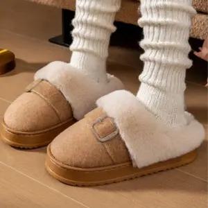 여성 야외 보온 털슬리퍼 튼튼한 1P 사무실 벨트 실내화 겨울