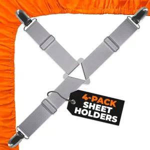 5 STARS UNITED 침대 시트 스트랩 세트 금속 클립이 있는 조절 가능한 탄성 고정 장치 사용하기 모서리용
