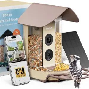 야외용 4K 카메라 태양광 전원이 장착된 BeakoTM 스마트 버드 피더 - 조류 관찰을 위한 UHD 라이브 스트림