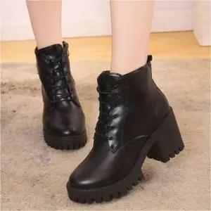 여자 레이스업 6cm 워커 통굽 앵클부츠 가을 봄 캐주얼