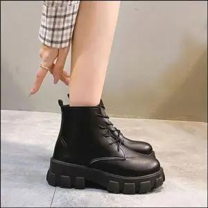 여자 키높이 레이스업 빅사이즈 청키솔 부츠 미들 워커 캐주얼 신발