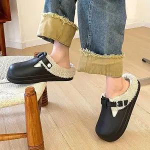 클로그 겨울신발 방한 편한 안감 슬리퍼 용 털 겨울 버클 퍼