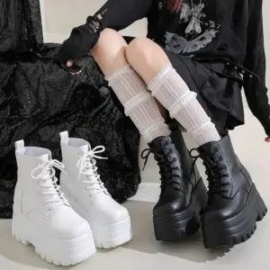 여성 2컬러 플랫워커 통굽 레이스업 앵클부츠 플랫 통굽워커 여성신발