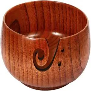 나무 실 그릇 구멍이 있는 6인치 x 3인치 뜨개질 도구 뜨개질용 수제 둥근 모서리 DIY 재봉 용품 보관 홀더