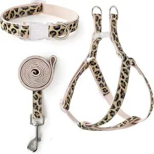 마일 하이 라이프 레오파드 도그 하네스 칼라 목줄 세트 소형견을 위한 조절 가능한 노 풀 홀터 훈련용