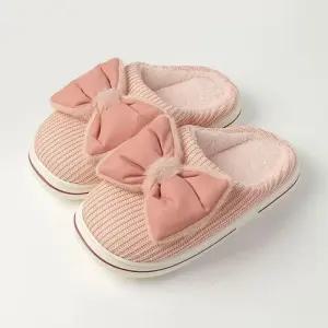 여자 여성 실내화 보온 털 거실 사무실 리본 슬리퍼